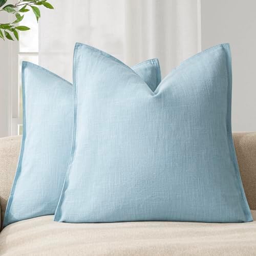 Foindtower Linen Solid Decorative Throw Pillow Covers 24x24 Inch Light Blue by Foindtower