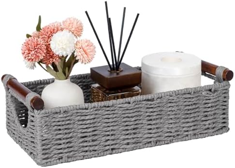CubesLand Small Wicker Toilet Basket Tray Organizer W/Cut Out Handle by CubesLand