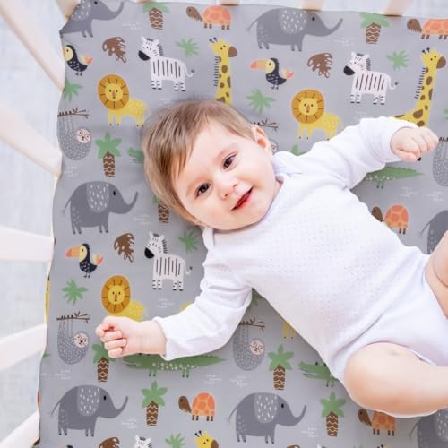 4 Pack Safari Jungle Animals Neutral Unisex Fitted Nursery Baby Sheets Set - Image 4