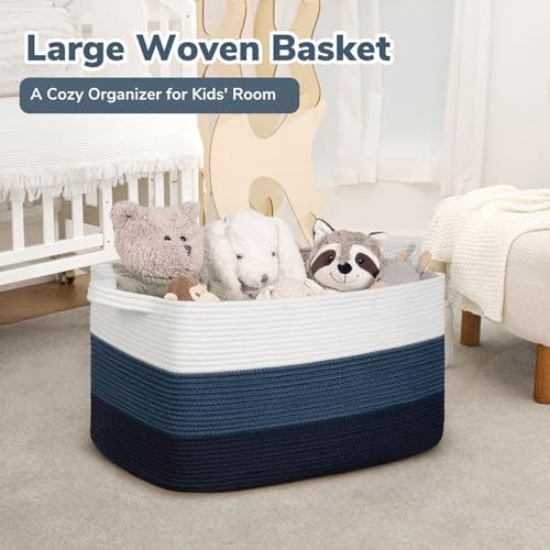 Goodpick Large Woven Rope Blanket Basket, Light Blue - Image 2