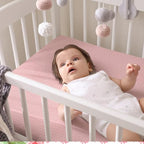 Breling 2 Pcs Muslin Pink and Pink Bow Crib Sheets - Image 6