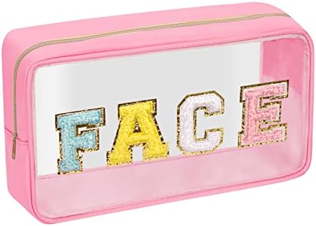 Iqimott Clear Patch Makeup Bag Face Pouch, Preppy Personalized Chenille Letter by Iqimott