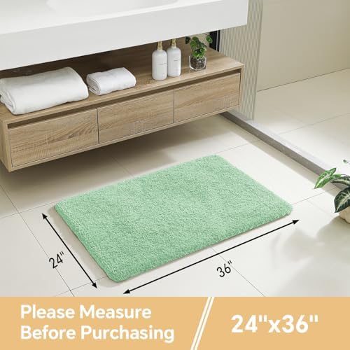 Polyester Bathroom Rug 24"x36" Light Green, Non-Slip Soft Bath Mat - Image 2