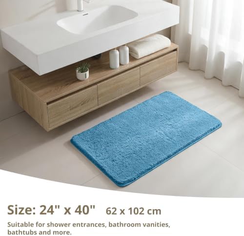 Polyester Bathroom Rug 24"x40" Blue, Non-Slip Soft Shaggy Bath Mat - Image 2
