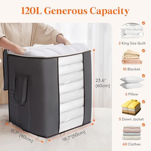 Lifewit 4 Pack 120L Extra Large Clothes Storage, Blanket Storage Bags - Image 2