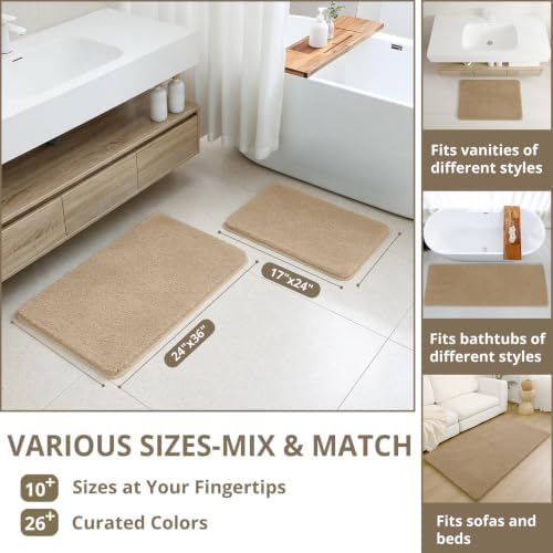 Polyester Bathroom Rug 24"x40" Light Brown, Non-Slip Soft Bath Mat - Image 3