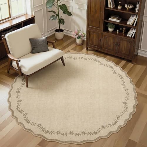 GarveeHome Round Area Rug 5ft Scalloped Washable Circle Rug - Image 3