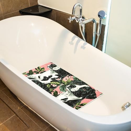 Bathtub Mat Non Slip 26.8x15.1 Inch, Flower Dogs Shower Mat - Image 5