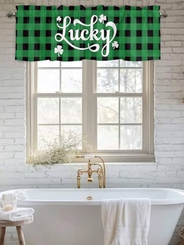 St. Patrick's Day Buffalo Plaid Kitchen Curtains Valances - Image 6