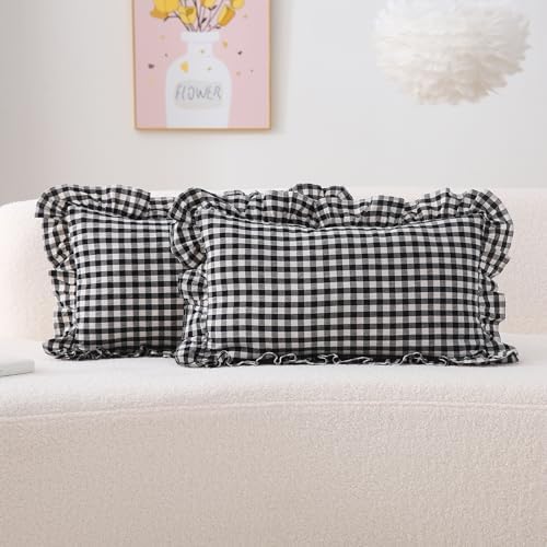 2 Pack Black Gingham Lumbar Throw Pillow Shams 12''x20'' by KMASANIJI