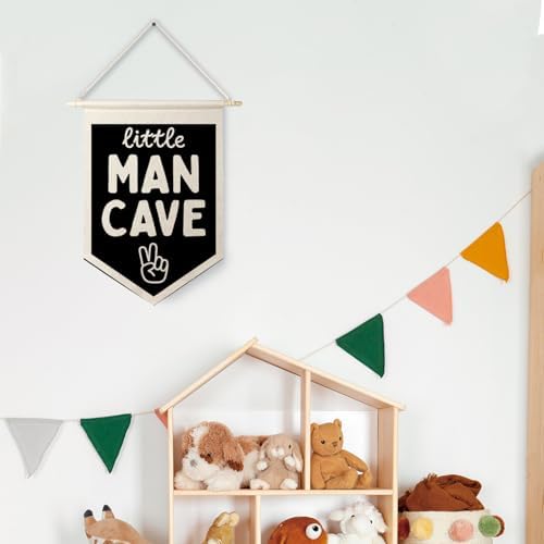 Qpenm Little Man Cave Wall Hanging Canvas Banner, Boys Room Decor, Modern Black - Image 4