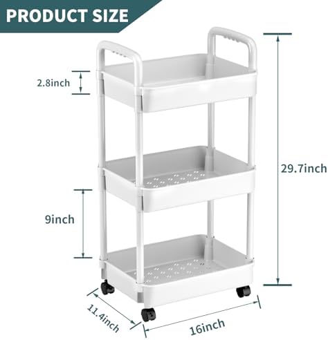 EZ COZY 3 Tier Rolling Cart, Plastic Diaper Cart Organizer - Image 2