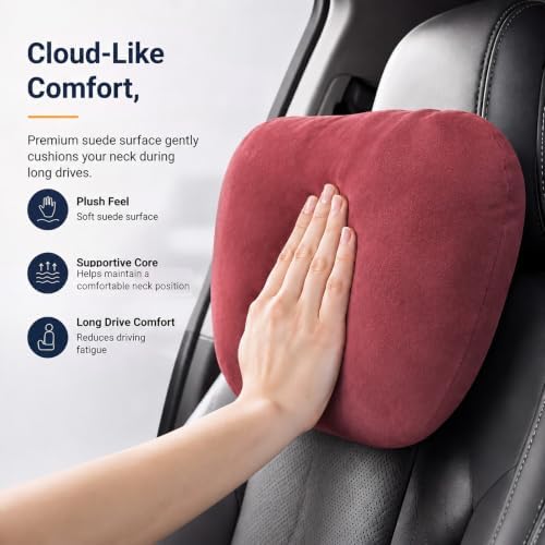 2 PCS Car Pillow for Driving Seat Soft Suede Headrest Neck & Lumbar Support - Image 2