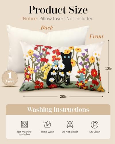Embroidered Throw Pillow Cover, 20x12 Inch - Image 4