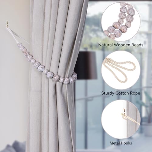 KLOGTSIND Wood Bead Curtain Tiebacks, 4 Pack Curtain Tie Backs - Image 5