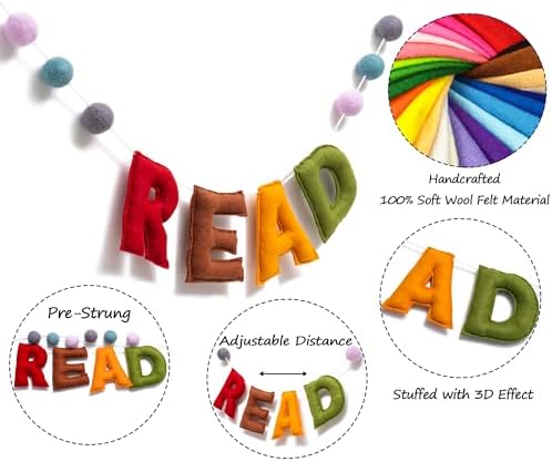 Read Sign - Boho READ Felt Garland Banner, Reading Corner Decor - Image 2