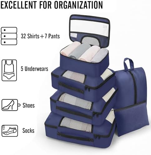 Veken 8 Set Packing Cubes for Travel Essentials, Anti-Wrinkle Buckled Suitcase - Image 6