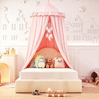 Mengesi Bed Canopy with Pom Pom- Lace Chiffon Canopy Bed Curtains, Double - Image 6