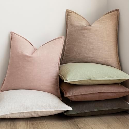 Foindtower Linen Solid Decorative Throw Pillow Covers 24x24 Inch Light Pink - Image 6