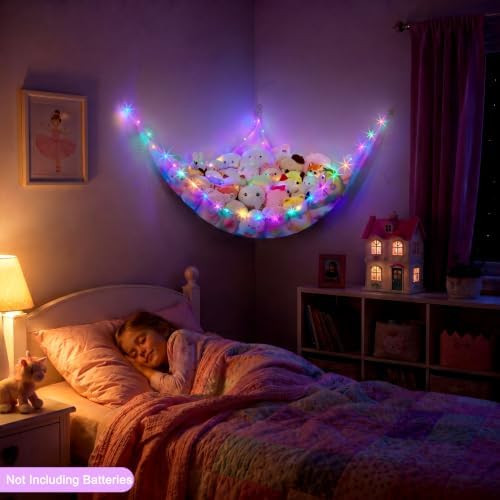 Stuffed Animals Hammock with LED Light Toy Net Room Decor Corner Storage - Image 3