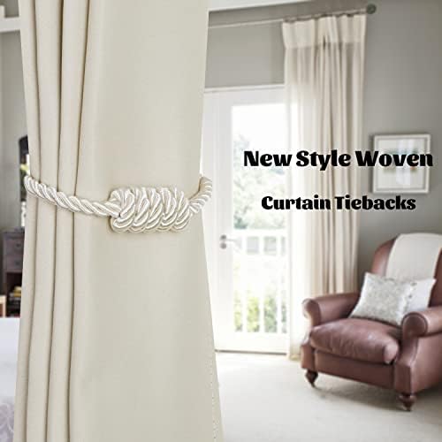 BEL AVENIR Magnetic Curtain Tiebacks 4 Pack Hand-Woven Curtain Ties - Image 6