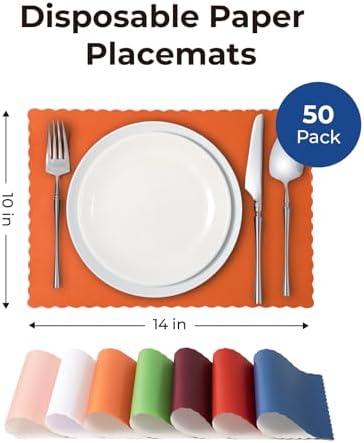 Fit Meal Prep 50 Pack Disposable Paper Placemats, 14 x 10 Inch Orange - Image 2