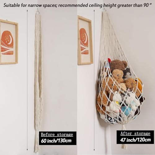 Amdermi Stuffed Animal Hammock Corner, Boho Macrame Plush Toy Storage Net - Image 3