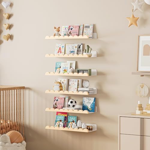 6-Pack Nursery Book Shelves, Scalloped Floating Shelves - Image 2