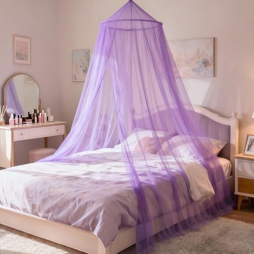 Purple Bed Canopy for Girls, Round Canopy from Ceiling - Image 7