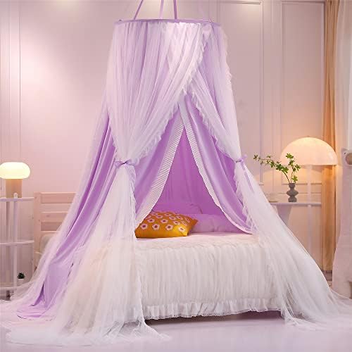 VETHIN Double Layer Princess Round Dome Canopy Bed Curtain by VETHIN