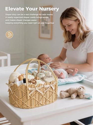 Baby Diaper Caddy Organizer, Handwoven Nursery Basket - Image 6