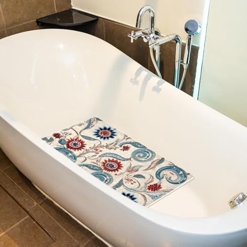Bathtub Mat Non Slip 26.8x15.1 Inch, Florals Paisley Shower Mat - Image 4