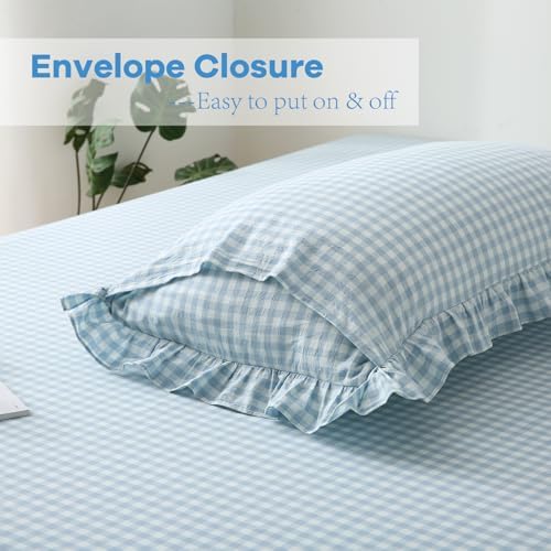 2 Pack Light Blue Gingham Ruffle Standard Pillow Shams 20"x26" - Image 4