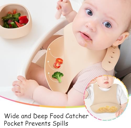 Mombella Silicone Bibs For Babies 6-12 Months, Waterproof Adjustable Baby Bibs - Image 3