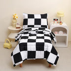 Caressma Checkered Toddler Bedding Set Black White Plaid Comforter Set by Caressma