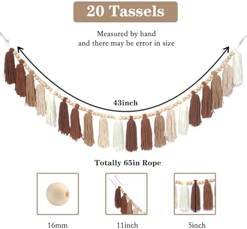 Brown Boho Yarn Wood Bead Tassel Garland Decor Terracotta Rainbow Western - Image 3