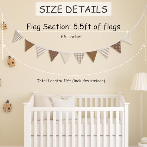 Toddler Boy Room Decor Fabric Garland, Neutral Boho Wall Hanging Pennant Banner - Image 3