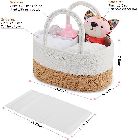 ABenkle Diaper Caddy Organizer, Boho Rustic Cotton Rope Nursery Baby Basket - Image 3