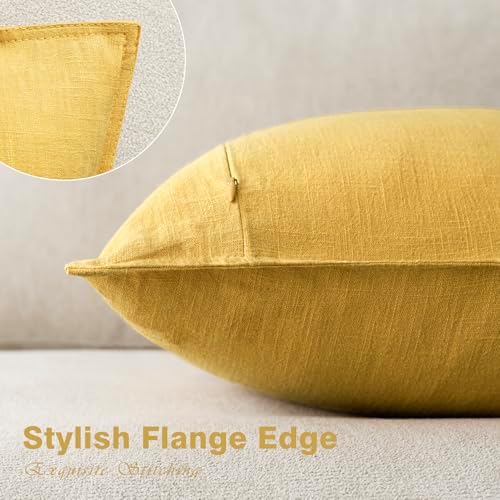 Foindtower Linen Solid Decorative Throw Pillow Covers 20x20 Ginger Yellow - Image 3