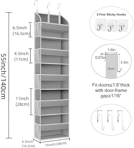 TAHAVICE 2 Pack Over the Door Storage Organizer, 5 Large & 10 Mesh Pockets - Image 2