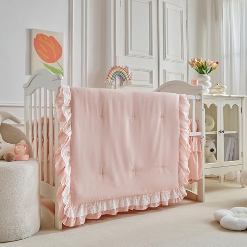 Lace Ruffle Crib Bedding Set 3 Pieces Baby Boho Lace Quilted Comforter - Image 3
