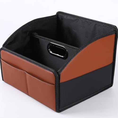 Car Storage Organizer, Leather Front & Back Seat Caddy Black + Brown by UplienCompany