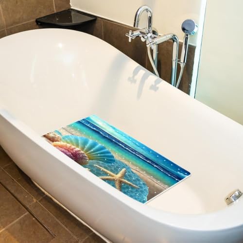 Bathtub Mat Non Slip 26.8x15.1 Inch, Beach Starfish Shells Shower Mat - Image 5
