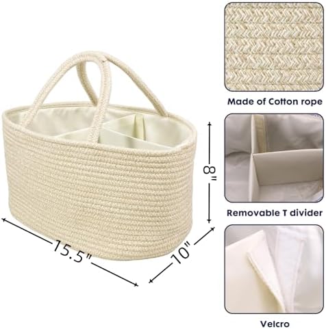 XUANGUO Large Cotton Rope Baby Diaper Caddy Organizer Basket Oatmeal - Image 2