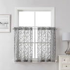 Lecloud Leia 36 Inch Charcoal Grey Sheer Curtains Tiers 2 Panels, Clip Textured by Lecloud