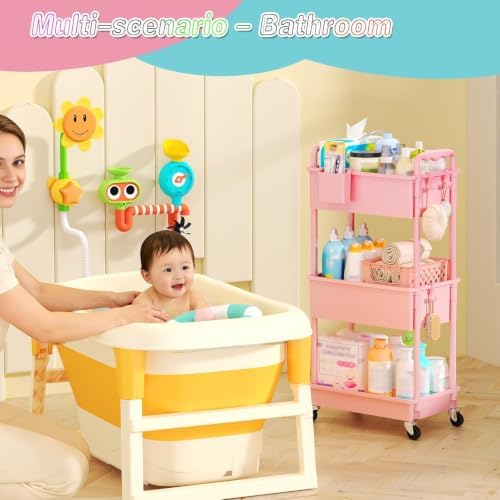 SUNALLY Baby Diaper Caddy Cart, 3 Tier Rolling Diaper Cart - Image 7