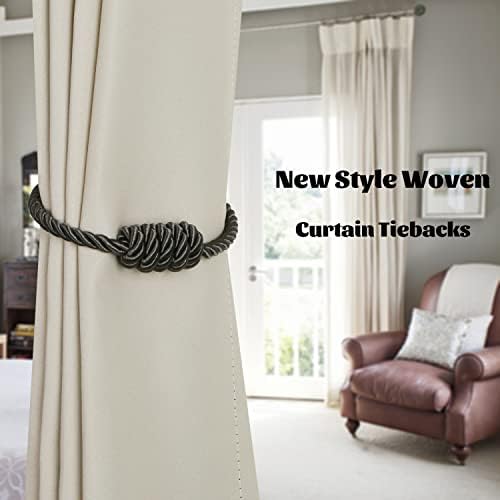 BEL AVENIR Magnetic Curtain Tiebacks 4 Pack Hand-Woven Curtain Ties - Image 6
