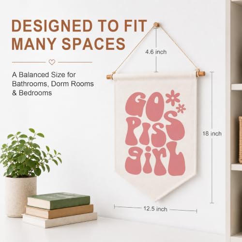 Funny Bathroom Wall Hanging Banner, Cute Preppy Girl Room Decoration, Linen - Image 2