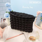 Flat Makeup Bag for Women, Zipper Cosmetic Pouch for Purse, Bubble Black - Image 2