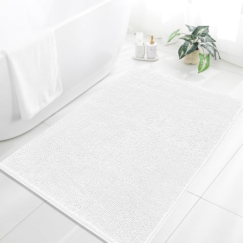 Chenille Bathroom Rug 40"x60" White, Large Plush Bath Mat by Kildoss